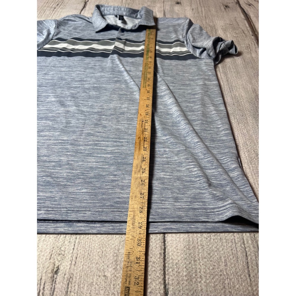 Adidas Mens Golf Polo Shirt XL Blue Heathered Striped Performance Short Sleeve - Picture 4 of 6